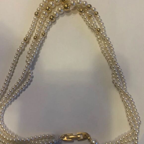 Napier Necklace 3 Strands Pearls and Gold Beads | Color: Gold | Size: 18.5 | - Picture 2 of 9